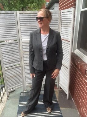 NWT Vintage Elie Tahari Wool Blend Pant Suit Gray Plaid Career Size 14